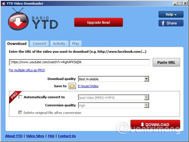 Download video YouTube bằng YTD Video Downloader
